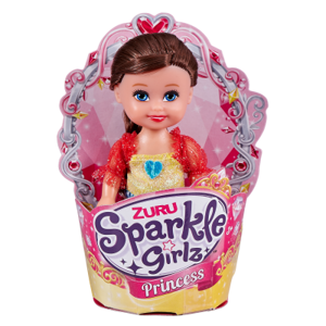 Princezna Sparkle Girlz malá v kornoutku - růžovo-zelené šaty- hnědé vlasy