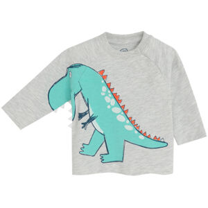 Tričko s dlouhým rukávem a potiskem dinosaura- šedé - 62 GREY MELANGE