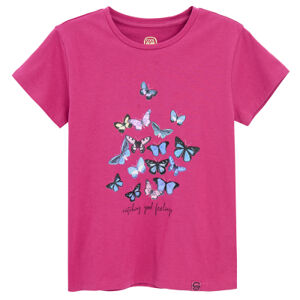Tričko s krátkým rukávem a potiskem motýlů- tmavě růžové - 134 PINK