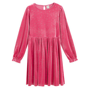 Semišové šaty s dlouhým rukávem- růžové - 134 PINK