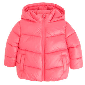 Metalická zimní bunda s kapucí- růžová - 92 MAROON