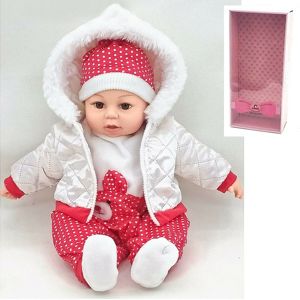 Panenka miminko 45 cm - růžové s šedou bundou