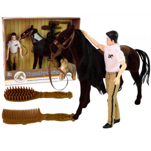 Panenka jezdce s velkým hnědým koníkem - akce: zatlačený bok krabice-obalu
