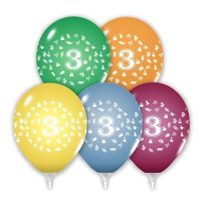 Balóny 30 cm s číslem 3 - 5 ks