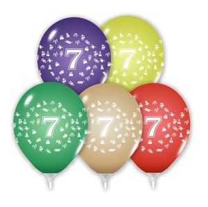 Balóny 30 cm s číslem 7 - 5 ks
