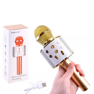 Bezdrátový karaoke mikrofon s reproduktorem - akce: zmačkaná krabice - stříbrná