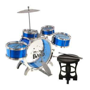 Dětské bicí nástroje 5 dílny + židle - modrá