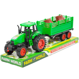 Dětský traktor s vlečkou a dřevem - zelená