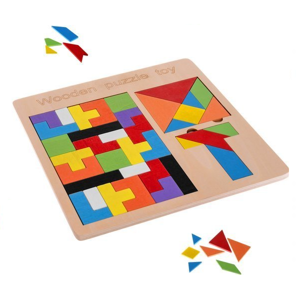 Dřevěná skládačka 3v1: Tetris, Tangram a T