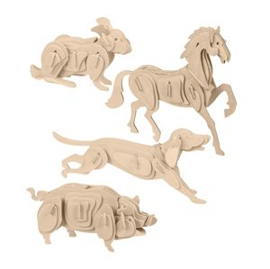 Dřevěné 3D puzzle - domácí zvířata - zajíček