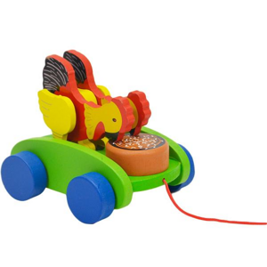Dřevěné auto slepice - hračka k tahání