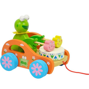 Dřevěné auto žabka - hračka k tahání