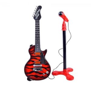 Elektrická rocková kytara s mikrofonem: červená