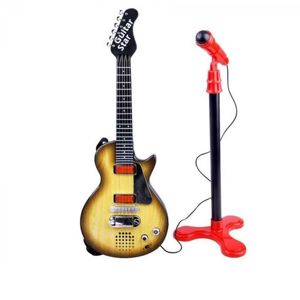Elektrická rocková kytara s mikrofonem: barva dřeva