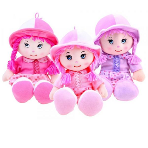Handrová panenka Zuzia v kloboučku 28 cm - světle růžová