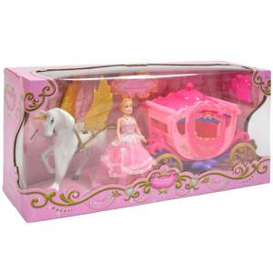 Růžový kočár pro panenky s koníkem se světlem a zvukem
