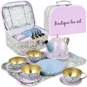 Kovová čajová souprava pro panenky v kufříku
