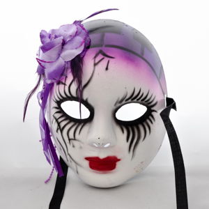 Maska harlekýn z kvítkem - fialová