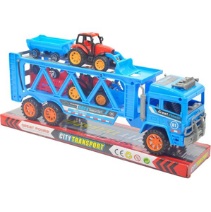 Nákladní automobil se 2 zemědělskými traktory - modrá