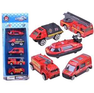 Sada 5 kovových hasičských aut