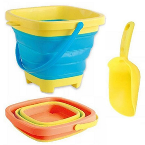 Skládací silikonový kbelík s lopatkou - oranžová