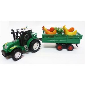Traktor s vlečkou a drůbeží - zelená
