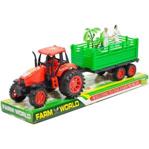 Traktor s vlečkou a postavičkami - červená