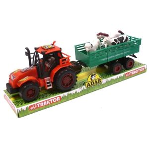 Traktor s vlečkou a domácími zvířátky - červená